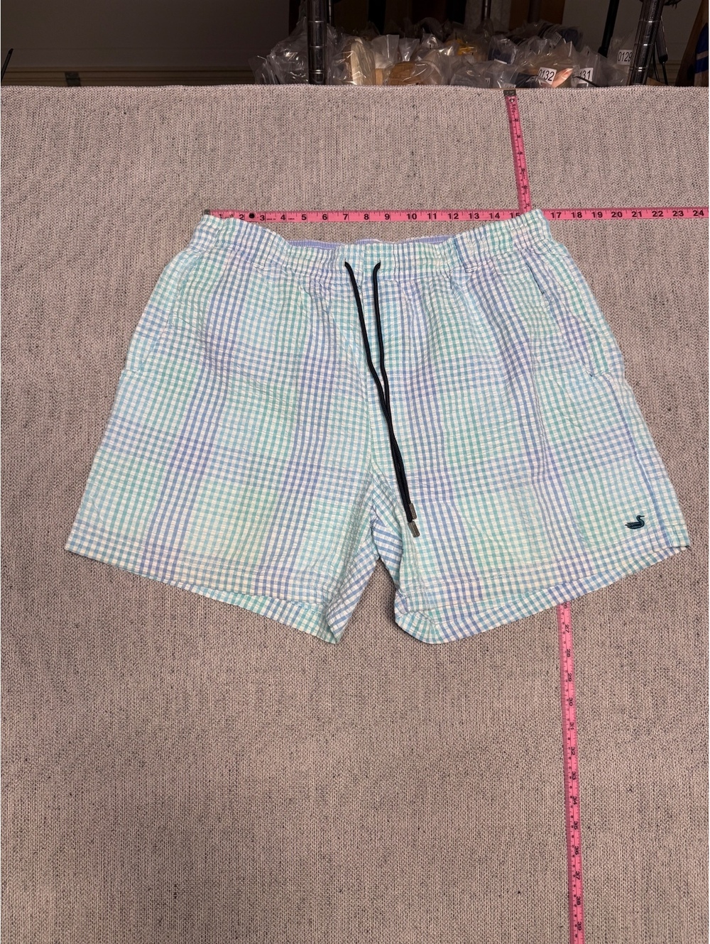 Southern Marsh Men's Large Blue and White Check Swim Trunks